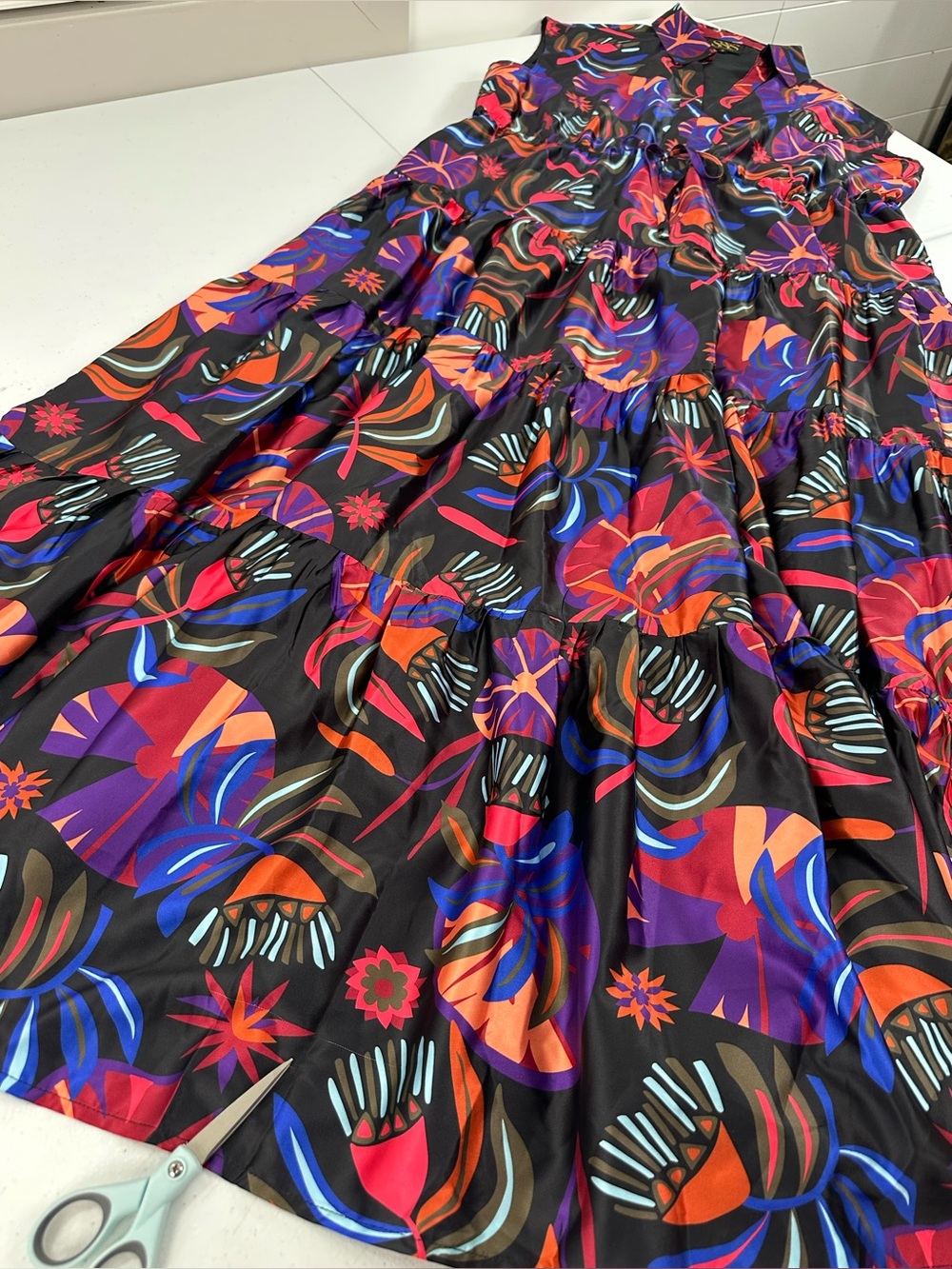 SSYS Rowe Midnight Palms Tiered Maxi Dress Sleeveless Drawstring Collared XL - Picture 13 of 14